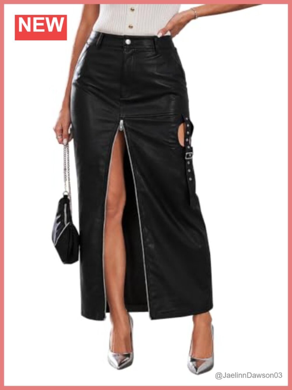 Women Zip Up Slit Long Faux Leather Maxi Skirt High Rise